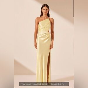 NWT Shona Joy La Lune Asymmetrical Gathered Maxi Dress - Lemon, US 6